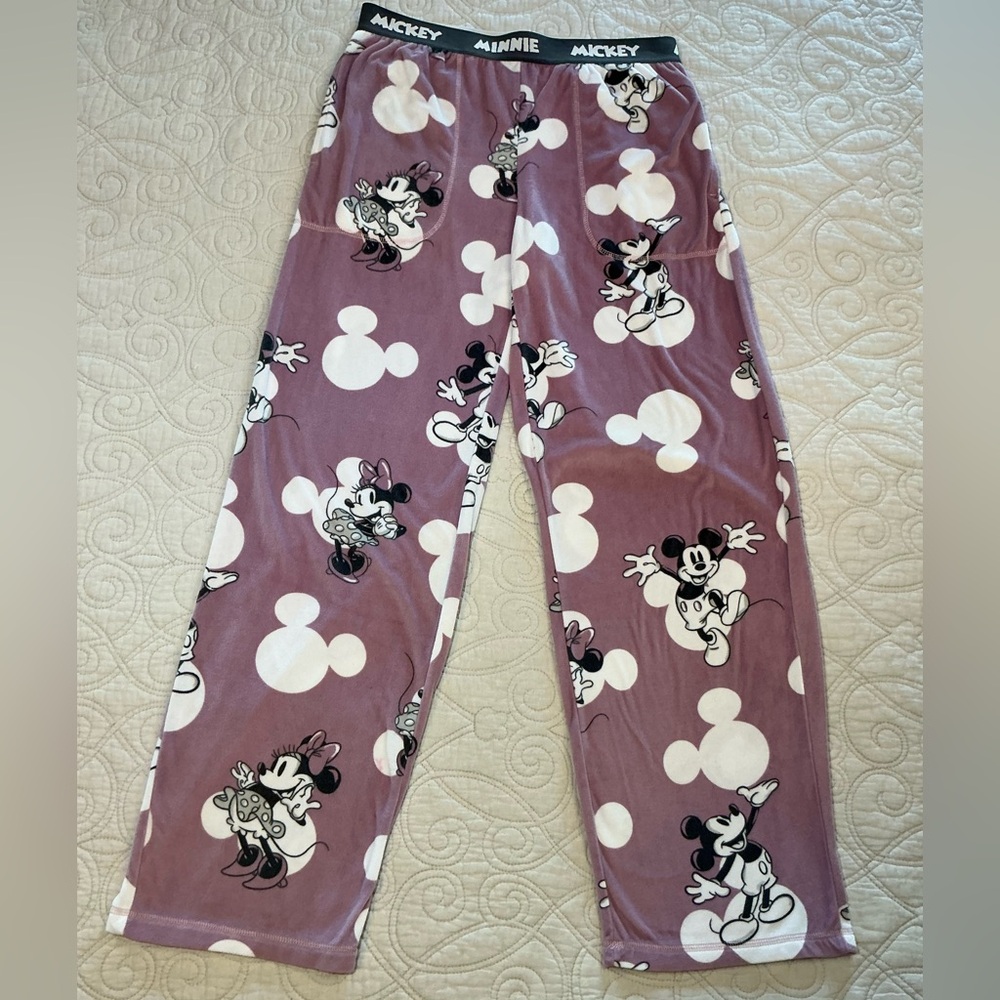 Disney Mickey & Minnie Women’s Soft Plush Velour Mauve Pajama pants Size XS - Picture 3 of 9